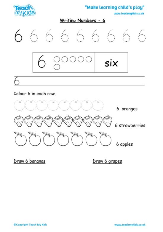 Practise Writing Numbers - 6 worksheet | EYFS Maths PDF