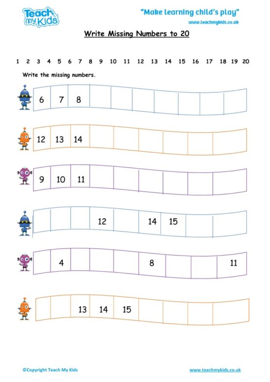 Writing Missing Numbers to 20 - TMK Education