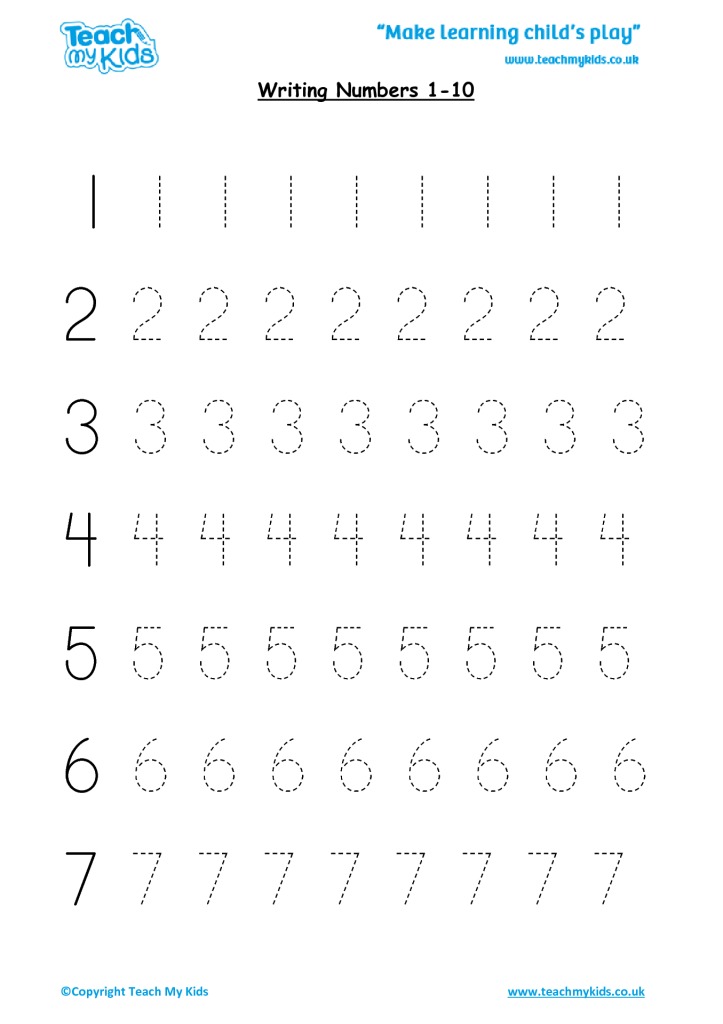 for worksheet pdf kindergarten numbers 10 TMK Numbers  1 Education  Practise Writing