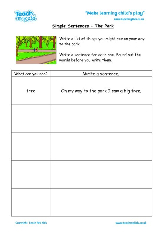 Worksheets for kids - Simple-sent-the-park