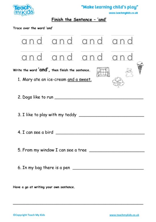 Worksheets for kids - finish the sentence – and