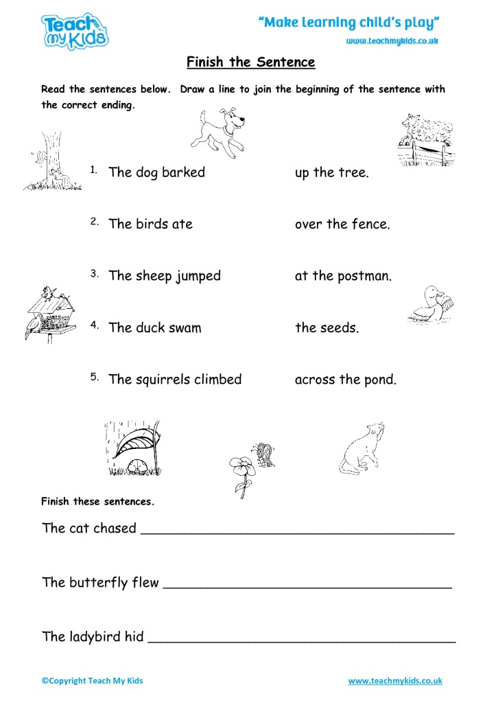 Finish The Sentence Worksheets