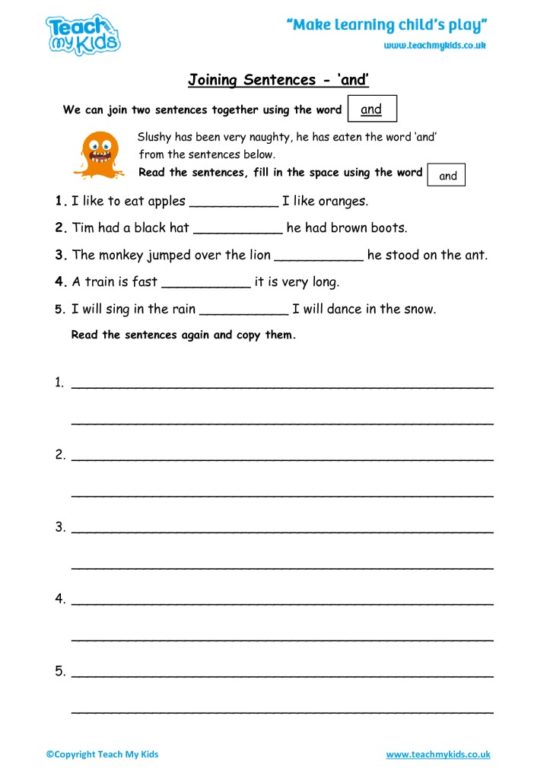 Worksheets for kids - joining_sentences-and