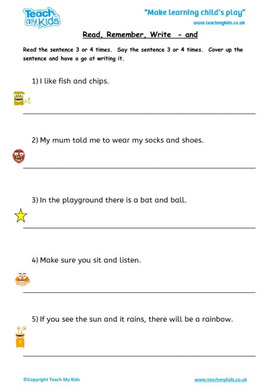 Worksheets for kids - read,_remember_write_-_and_2