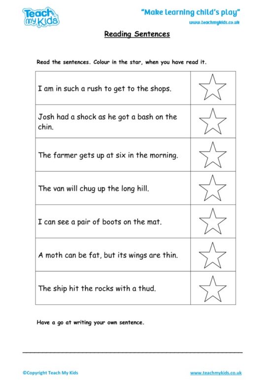 Worksheets for kids - reading-sentences
