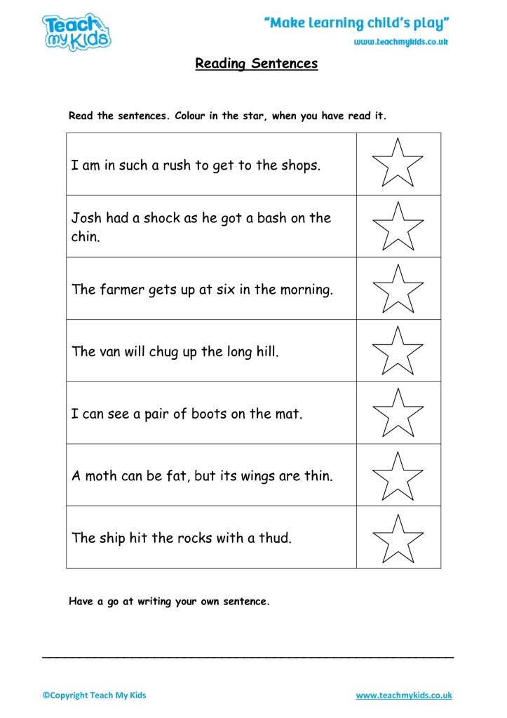 literacy sentences worksheets examples