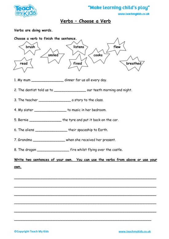 Worksheets for kids - verbs-choose-a-verb