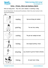 Worksheets for kids - verbs-picture-word-and-sentence-match