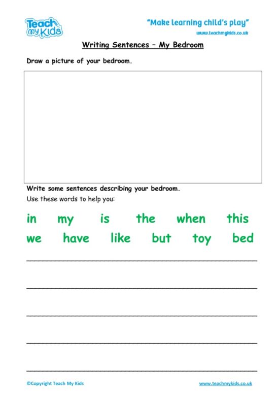 Worksheets for kids - writing-sentences-my-bedroom