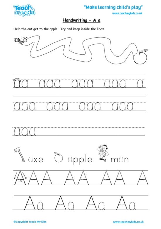 Worksheets for kids - handwriting A a