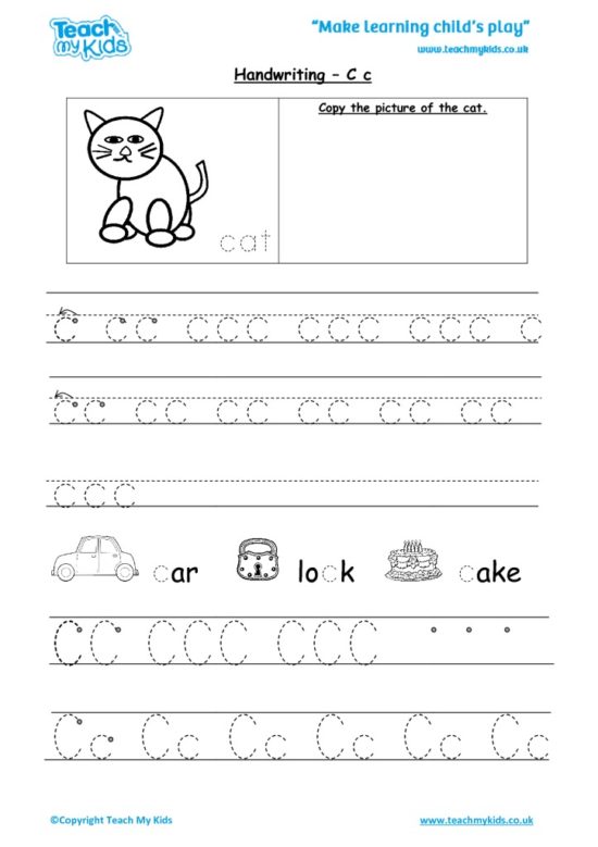 Worksheets for kids - handwriting Cc