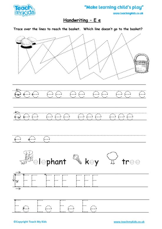 Worksheets for kids - handwriting Ee