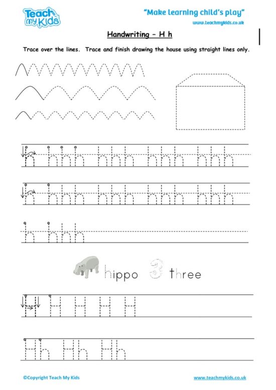 Worksheets for kids - handwriting Hh
