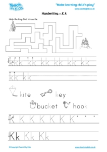 Worksheets for kids - handwriting K k