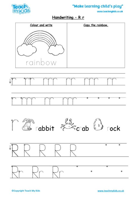 Worksheets for kids - handwriting Rr