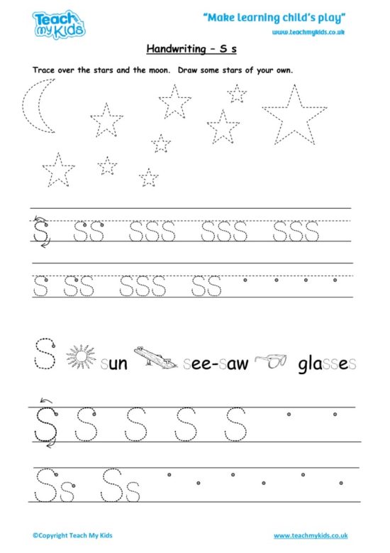 Worksheets for kids - handwriting Ss