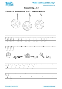 Worksheets for kids - handwriting Yy