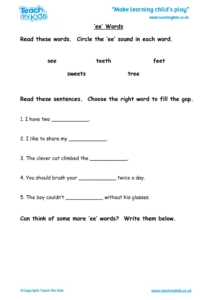 Worksheets for kids - ee-words