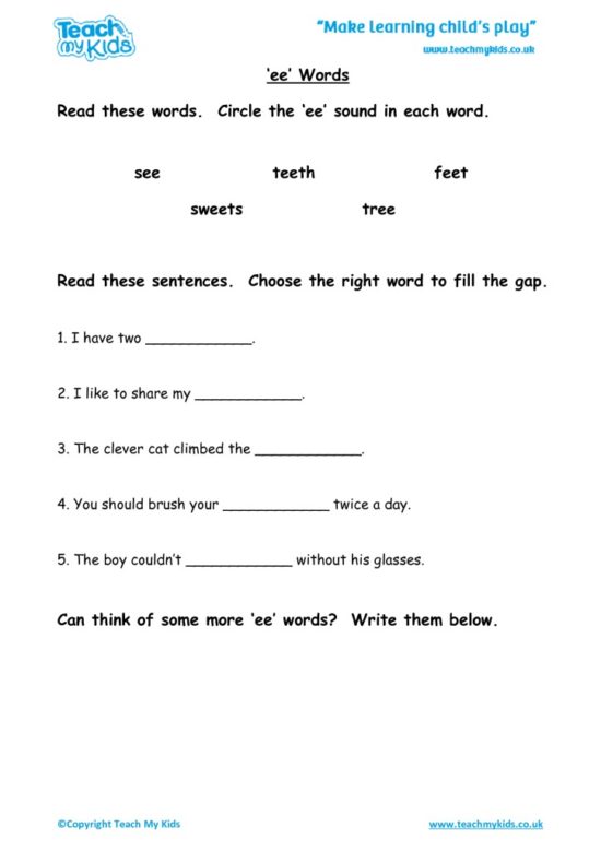 Worksheets for kids - ee-words