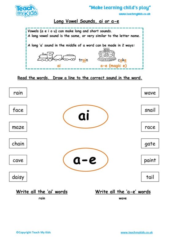 Worksheets for kids - long-vowel-sounds-ai-a-e