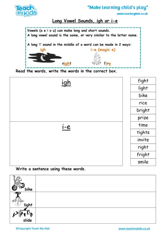 Worksheets for kids - long-vowel-sounds-igh-i-e