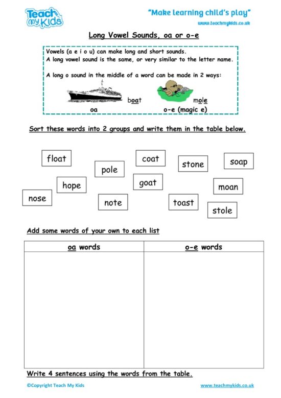 Worksheets for kids - long-vowel-sounds-oa-o-e