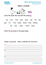 Worksheets for kids - phonics-ay-words