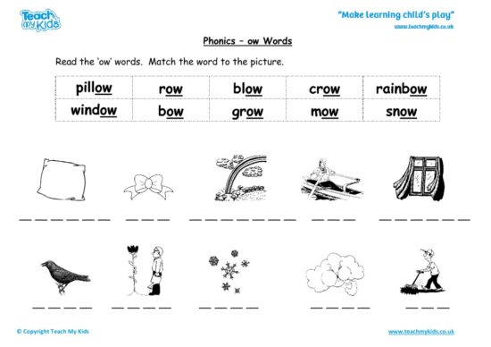 Worksheets for kids - phonics-ow-words