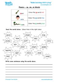 Worksheets for kids - phonics-sp-sm-sn-words