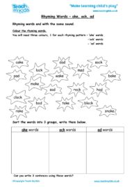 Worksheets for kids - rhyming-words-ake-ock-ad