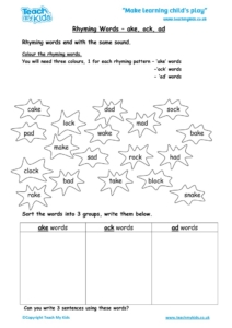 Worksheets for kids - rhyming-words-ake-ock-ad
