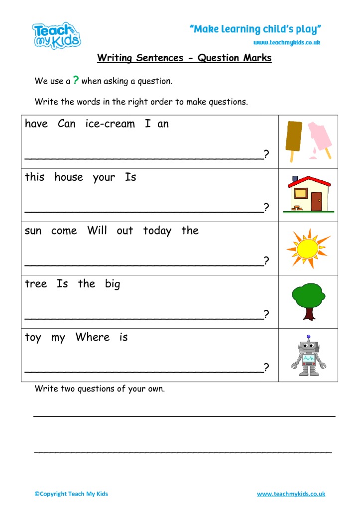 writing sentences question marks tmk education