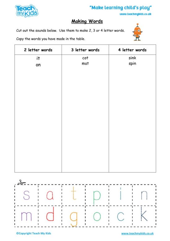 Worksheets for kids - making words