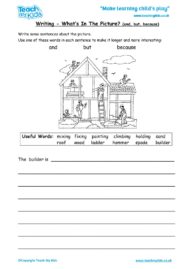 Worksheets for kids - writing-whats-in-the-picture-and-but-because
