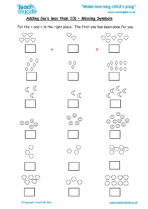 Worksheets for kids - adding-under10-missing-symbols