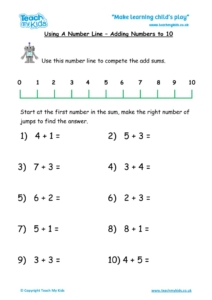 Worksheets for kids - number-line-add-to-10