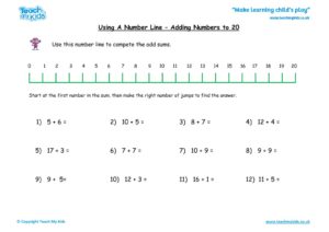 Worksheets for kids - number-line-add-to-20