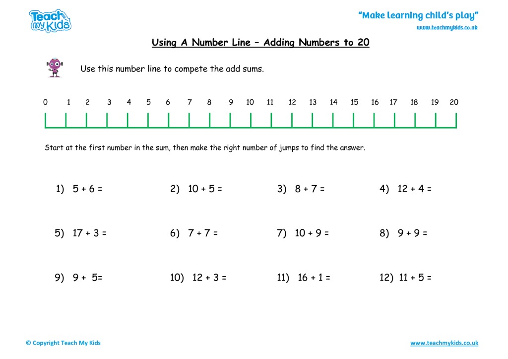 Adding Numbers To 20 Worksheet