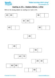 Worksheets for kids - Counting-in-10s-nos-before-after