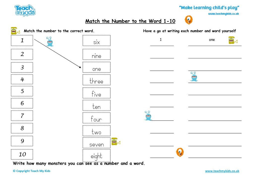 match-the-number-to-the-word-1-10-tmk-education