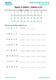 Worksheets for kids - biggest to smallest numbers to 20