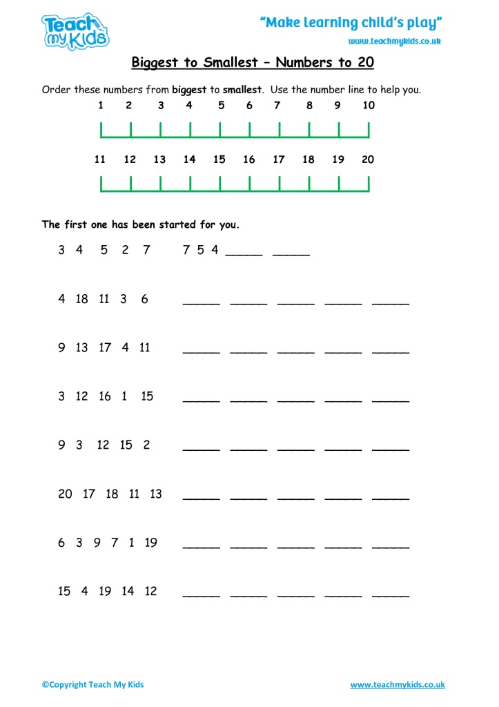 Smallest Number Worksheet