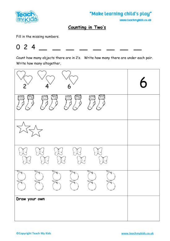 Worksheets for kids - counting-in-2s