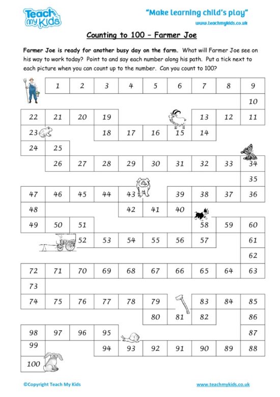 Worksheets for kids - counting to 100 – farmer joe