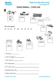 Worksheets for kids - ordinal numbers – traffic jam