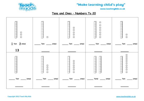 Worksheets for kids - tens-and-ones-nos-to-20