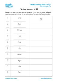Worksheets for kids - writing numbers to 10