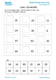 Worksheets for kids - 1-less-cut-and-stick