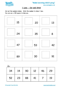Worksheets for kids - 1-less-cut-and-stick