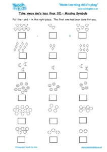 Worksheets for kids - Take-away-under10-missing-symbols